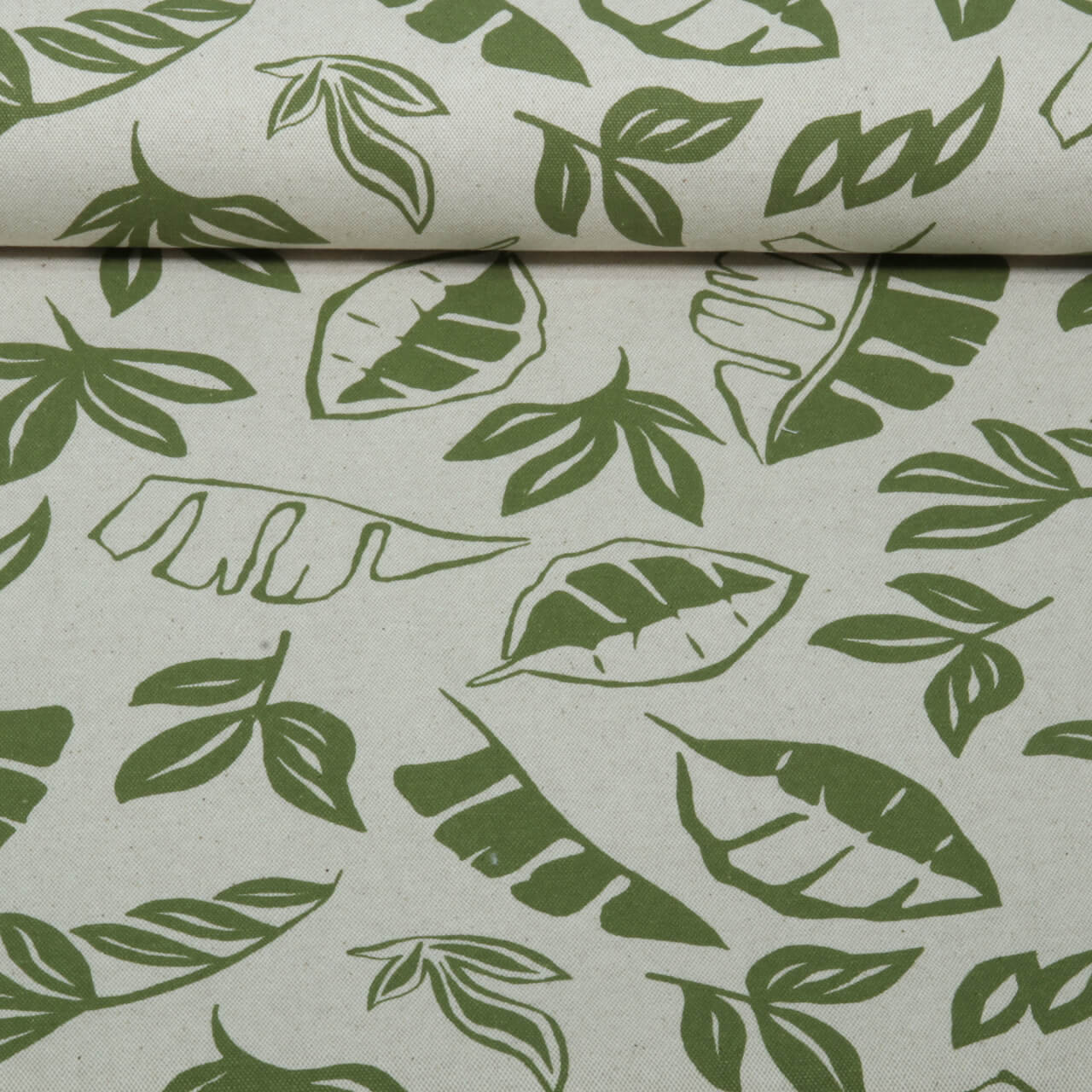 Toile canevas - Motif lin, feuilles, Beige et Vert-0 Toile canevas - Motif lin, feuilles, Beige et Vert-0