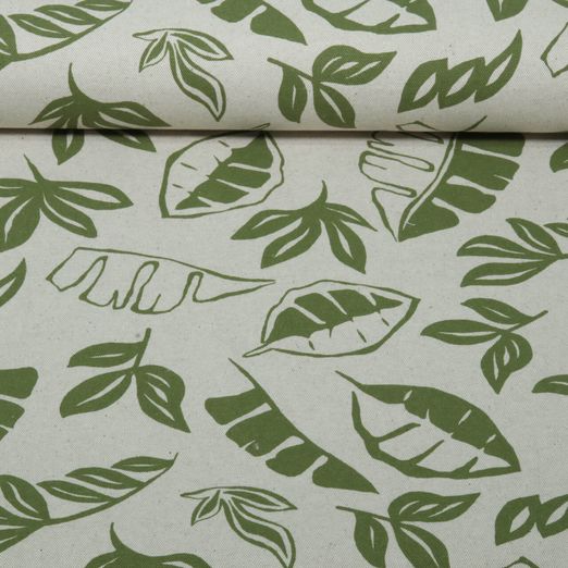 Toile canevas - Motif lin, feuilles, Beige et Vert Toile canevas - Motif lin, feuilles, Beige et Vert