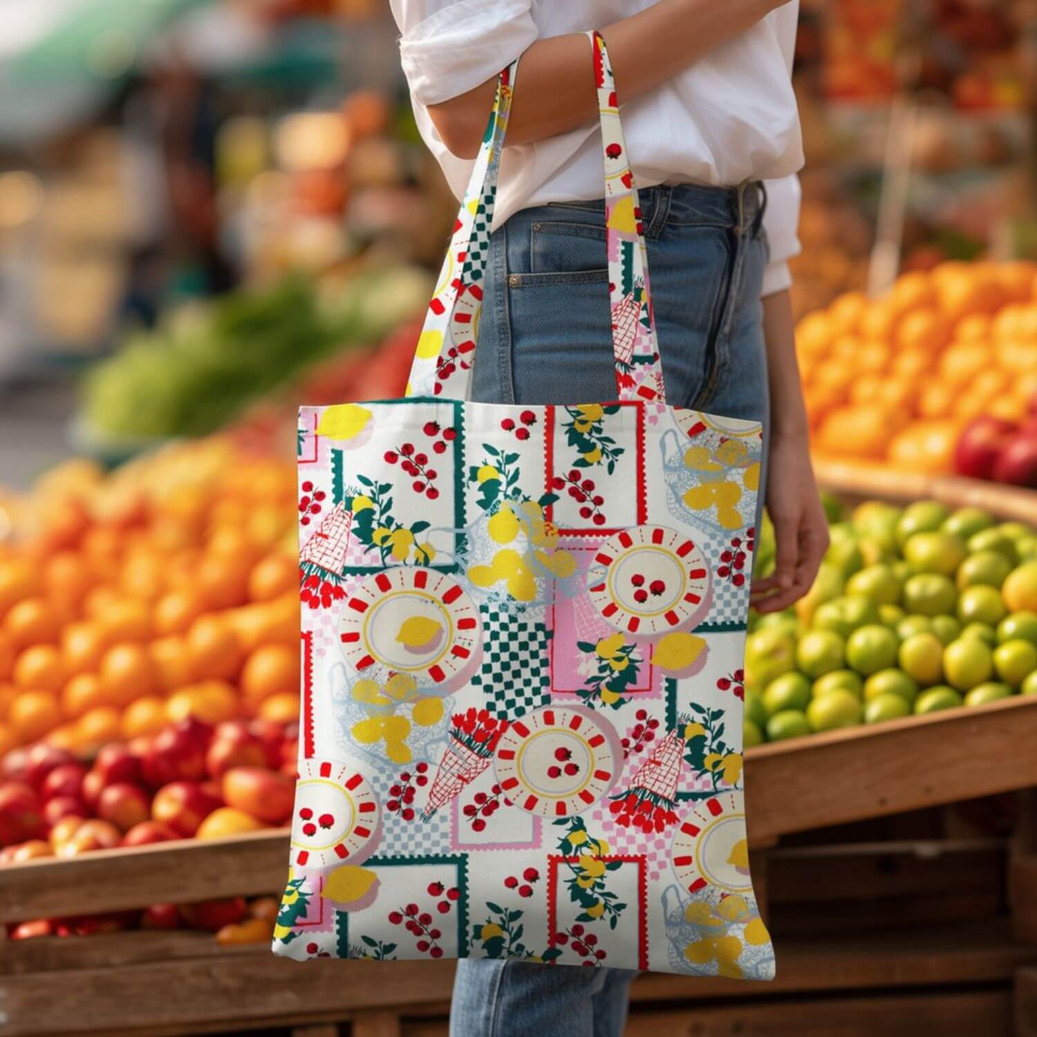 Toile canevas en coton - Motifs d'impression numérique de légumes et de fruits, couleur Ecru-1 Toile canevas en coton - Motifs d'impression numérique de légumes et de fruits, couleur Ecru-1