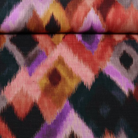 Toile canevas en coton - Slub Impression numérique Ikat multicolore Toile canevas en coton - Slub Impression numérique Ikat multicolore