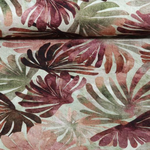 Toile canevas en coton - Motifs d’impression numérique « Slub » : Vert menthe et Bordeaux Toile canevas en coton - Motifs d’impression numérique « Slub » : Vert menthe et Bordeaux