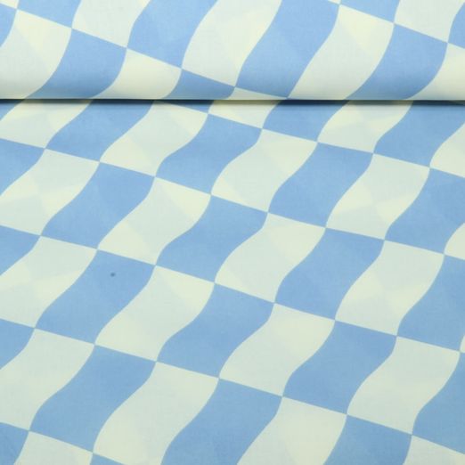 Coton enduit - Carreaux Ecru Bleu Coton enduit - Carreaux Ecru Bleu