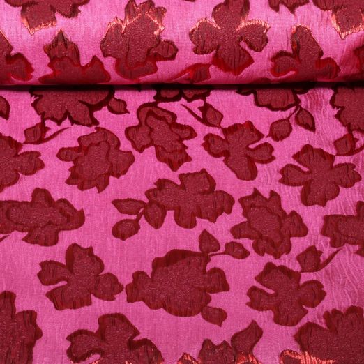 Tissu mode - Jacquard à fleurs, rouge Fuchsia