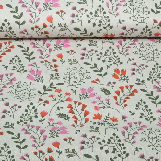 Beschichteter Canvas - Leinenoptik Blumen Beige Rosa Beschichteter Canvas - Leinenoptik Blumen Beige Rosa