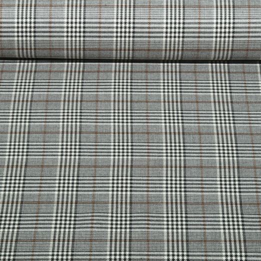 Modestoff - Tartan Check Karo Prince of Wales Beige Schwarz