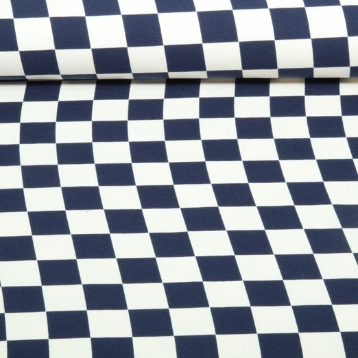 Jersey bio - Carreaux ondulés, naturel et Bleu marine