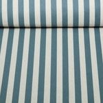 Toile canevas enduite - aspect lin, rayures beiges et bleues Toile canevas enduite - aspect lin, rayures beiges et bleues