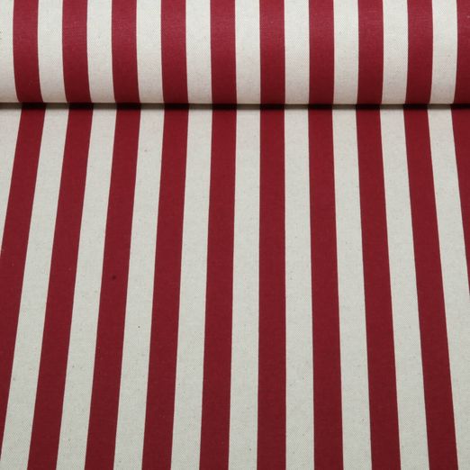 Toile canevas enduite - aspect lin, rayures Beige et Rouge Toile canevas enduite - aspect lin, rayures Beige et Rouge