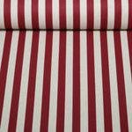 Toile canevas enduite - aspect lin, rayures Beige et Rouge Toile canevas enduite - aspect lin, rayures Beige et Rouge