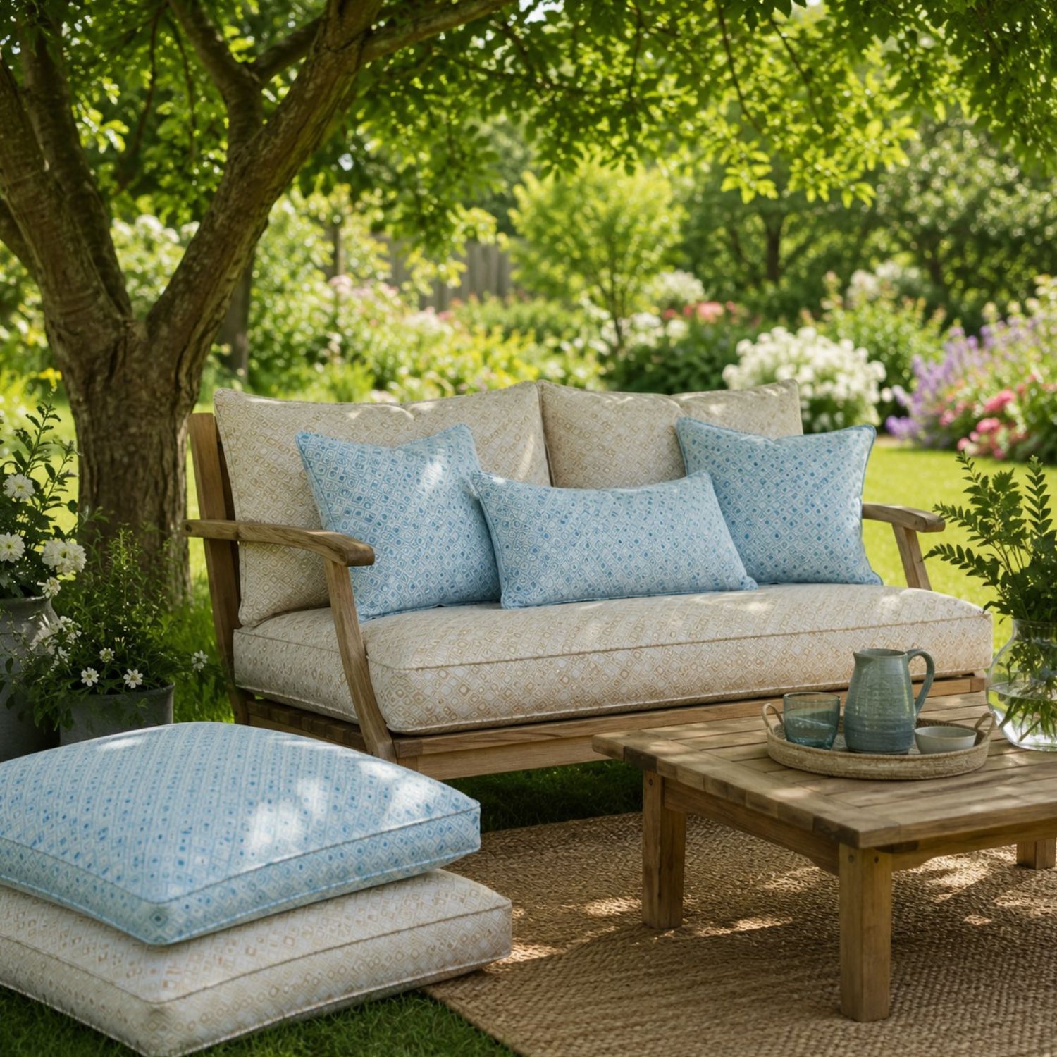 Outdoorstoff - Teflonbeschichtet Jacquard Quadrate Ecru Sand-1 Outdoorstoff - Teflonbeschichtet Jacquard Quadrate Ecru Sand-1