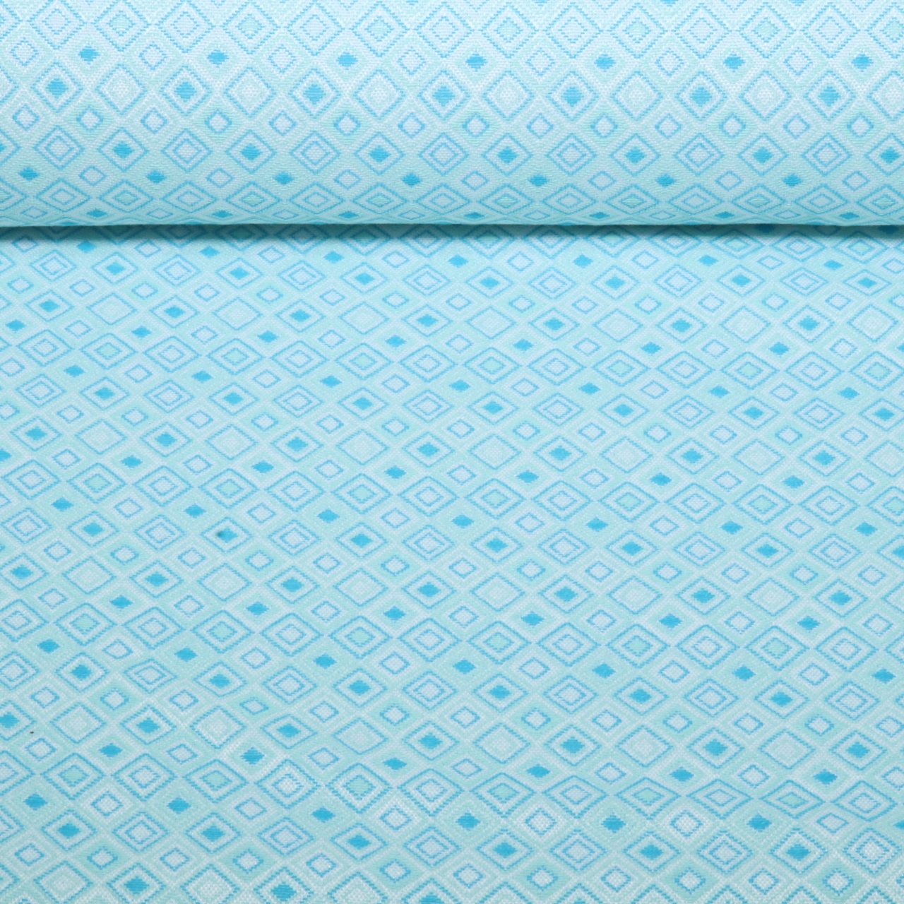 Outdoorstoff - Teflonbeschichtet Jacquard Quadrate Ecru Türkis-0 Outdoorstoff - Teflonbeschichtet Jacquard Quadrate Ecru Türkis-0