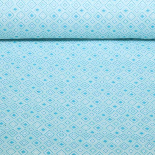 Outdoorstoff - Teflonbeschichtet Jacquard Quadrate Ecru Türkis Outdoorstoff - Teflonbeschichtet Jacquard Quadrate Ecru Türkis