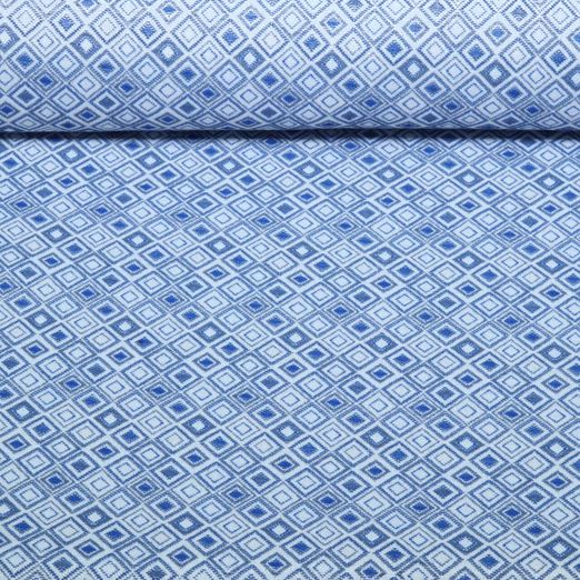 Outdoorstoff - Teflonbeschichtet Jacquard Quadrate Ecru Blau