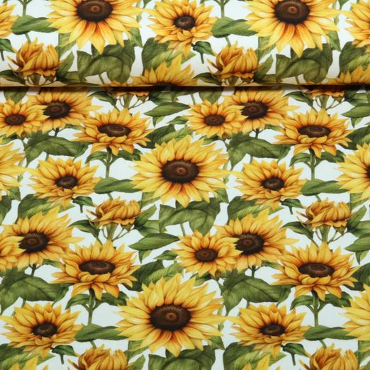 Jersey - Motif d'impression numérique « Grands tournesols » Ecru Jersey - Motif d'impression numérique « Grands tournesols » Ecru