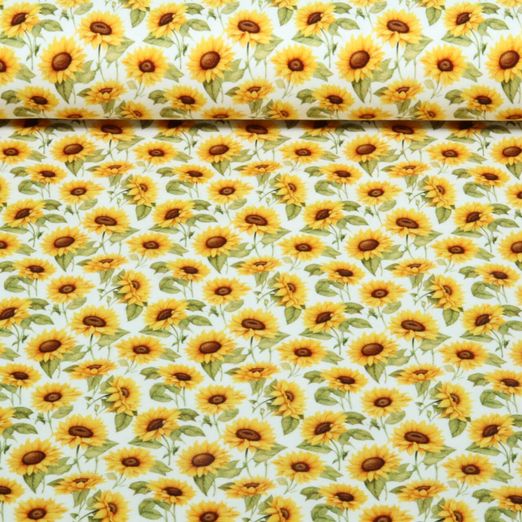 Jersey - Motif d'impression numérique « Tournesols » Ecru Jersey - Motif d'impression numérique « Tournesols » Ecru