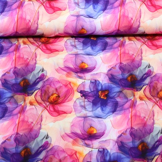 Jersey de viscose - Motifs floraux d'impression numérique, violet