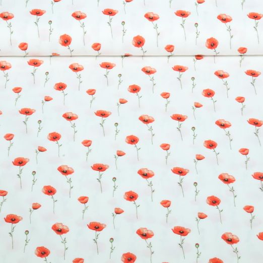 Popeline de coton - Motifs de coquelicots en impression numérique, couleur Ecru Popeline de coton - Motifs de coquelicots en impression numérique, couleur Ecru