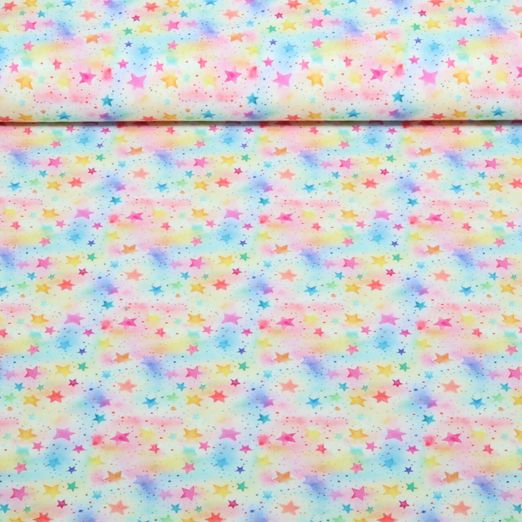 Popeline de coton - Motif étoiles multicolores avec impression numérique Popeline de coton - Motif étoiles multicolores avec impression numérique