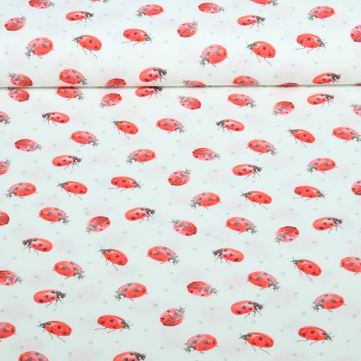Popeline de coton - Motif d'impression numérique « coccinelles » à pois, couleur Ecru Popeline de coton - Motif d'impression numérique « coccinelles » à pois, couleur Ecru