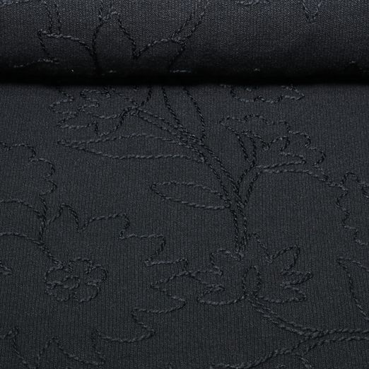 Sweat en maille - Motifs floraux brodés, Noir