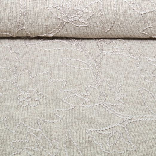 Sweat en maille - Motifs floraux brodés, couleur de sable