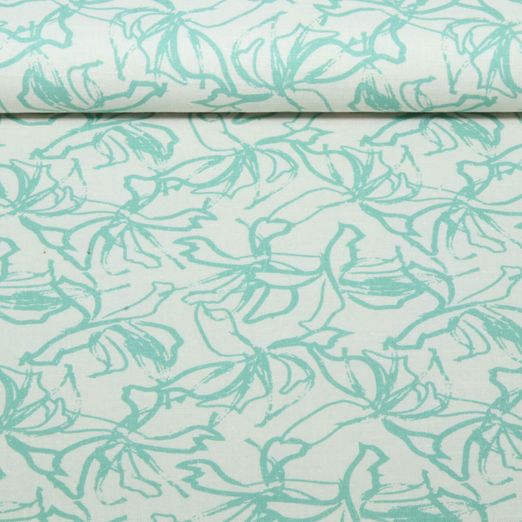 Ramie - Motifs floraux en impression numérique, abstraits, gris et Vert menthe