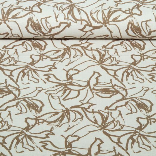 Ramie - Motifs floraux en impression numérique, abstraits, Gris et Marron