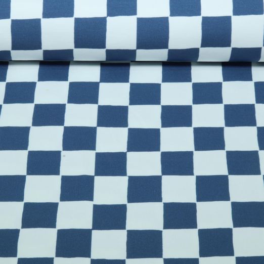Sweat d'été bio - French Terry à carreaux blanc et Bleu
