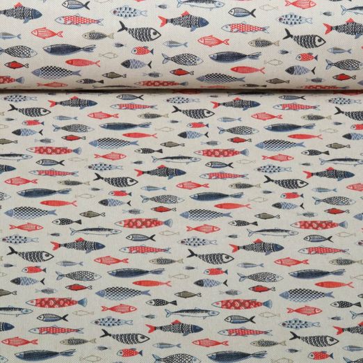 Toile canevas - Motif lin, poissons, Beige Toile canevas - Motif lin, poissons, Beige
