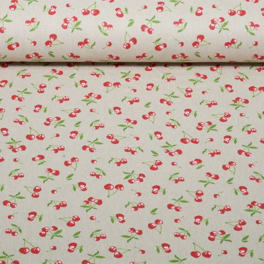 Toile canevas - Effet lin, cerises, Beige Toile canevas - Effet lin, cerises, Beige
