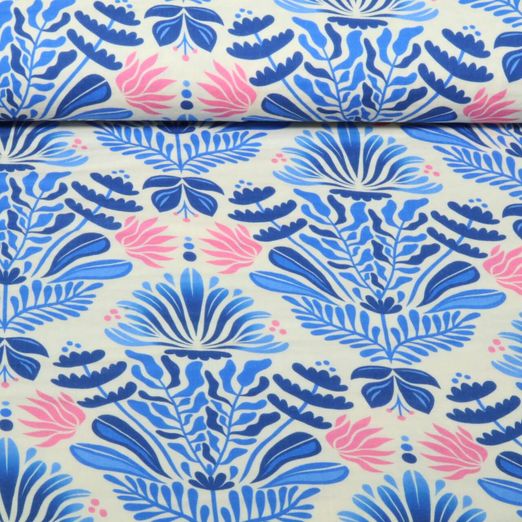 Bio Musselin Glatt - HHL Southern Ease Sunlit Botanica Beige Blau Bio Musselin Glatt - HHL Southern Ease Sunlit Botanica Beige Blau