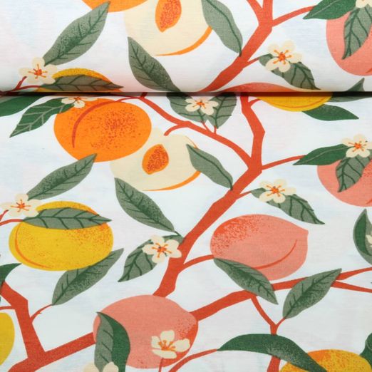 Toile canevas enduite - Pêches, blanc et multicolore