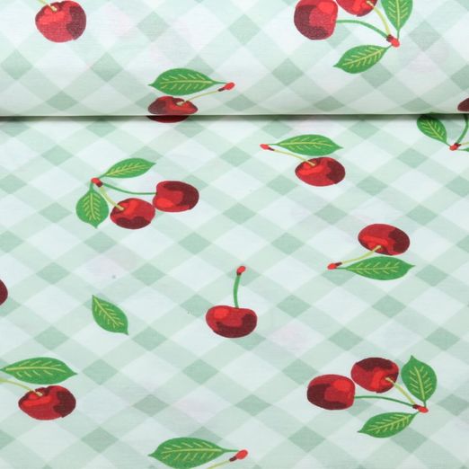 Toile canevas enduite - Carreaux cerise Ecru Toile canevas enduite - Carreaux cerise Ecru