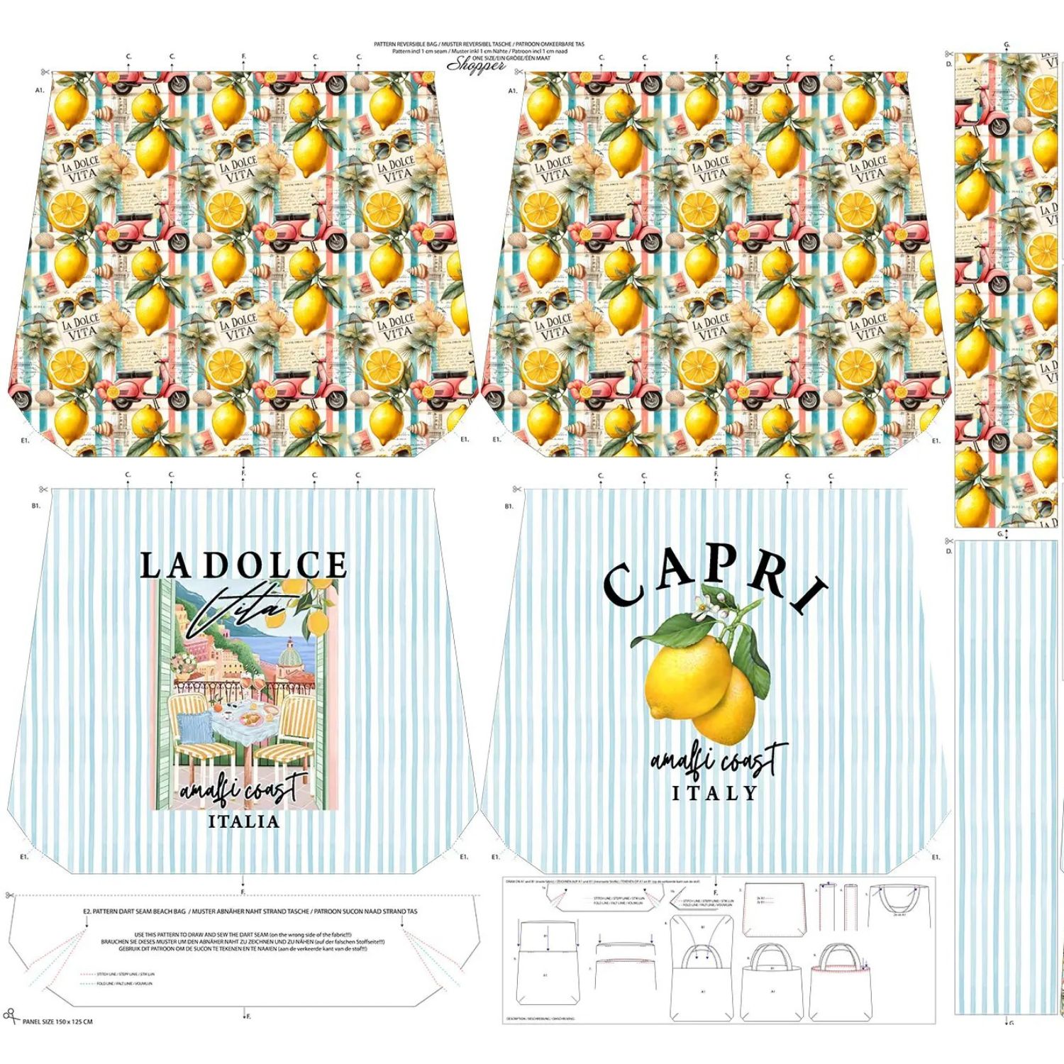 Canvas Taschen Panel - Digital Wendetasche Dolce Vita Multicolor-1 Canvas Taschen Panel - Digital Wendetasche Dolce Vita Multicolor-1