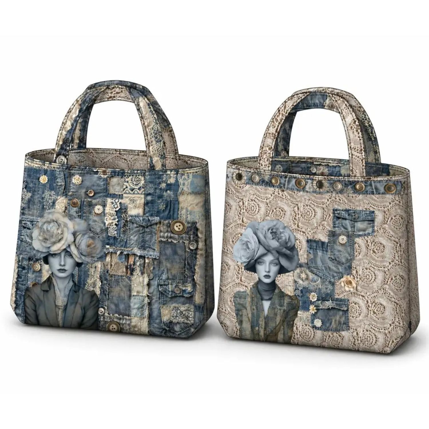 Canvas Taschen Panel - Digital Wendetasche Lace Jeans Multicolor-0 Canvas Taschen Panel - Digital Wendetasche Lace Jeans Multicolor-0