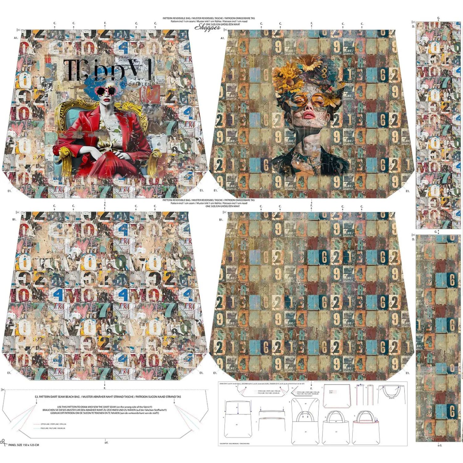 Canvas Taschen Panel - Digital Wendetasche Nummern Multicolor-1 Canvas Taschen Panel - Digital Wendetasche Nummern Multicolor-1