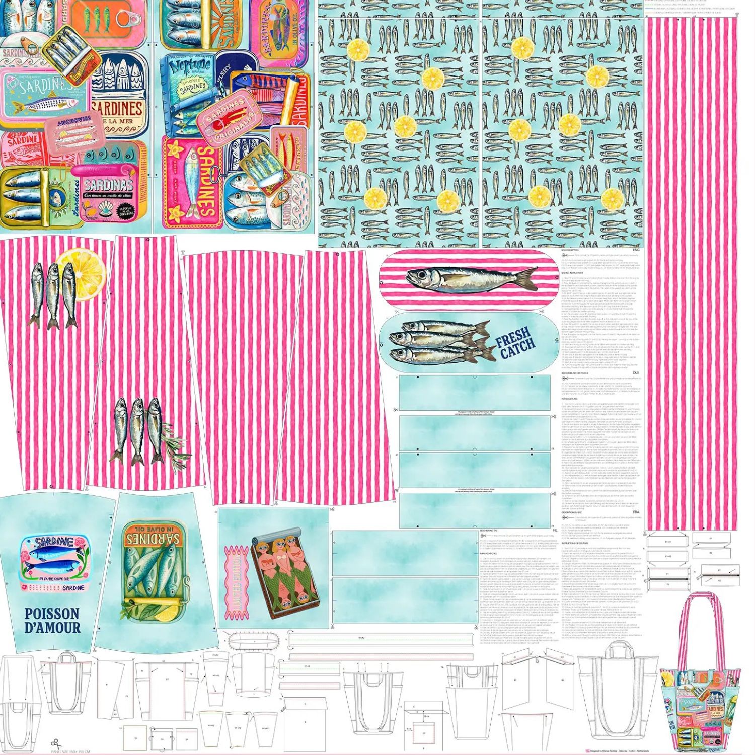 Canvas Taschen Panel - Digital Sardinen Multicolor-1 Canvas Taschen Panel - Digital Sardinen Multicolor-1