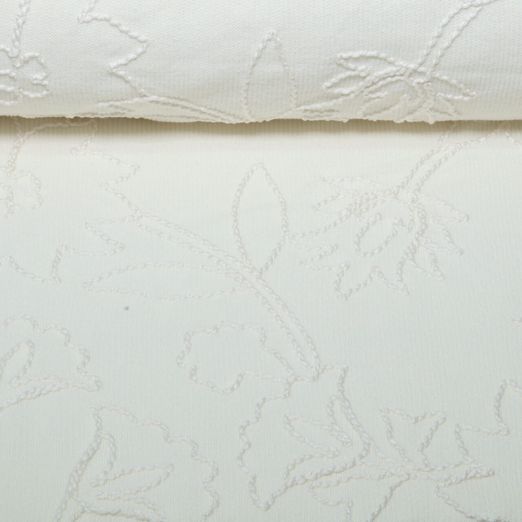 Sweat en maille - Motifs floraux brodés, Ecru
