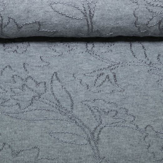 Sweat en maille - Motifs floraux brodés, Mélange de gris