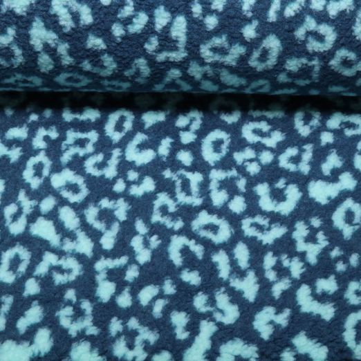 Polaire teddy - Jacquard léopard bleu turquoise Polaire teddy - Jacquard léopard bleu turquoise