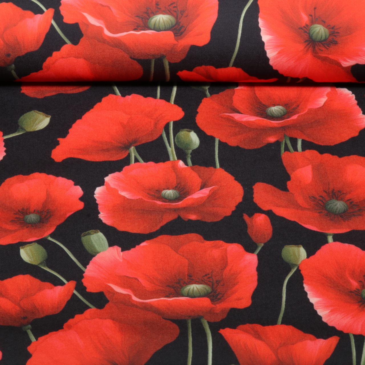 Tissu d'extérieur - Impression numérique « Coquelicots noirs » - Déperlant-0 Tissu d'extérieur - Impression numérique « Coquelicots noirs » - Déperlant-0