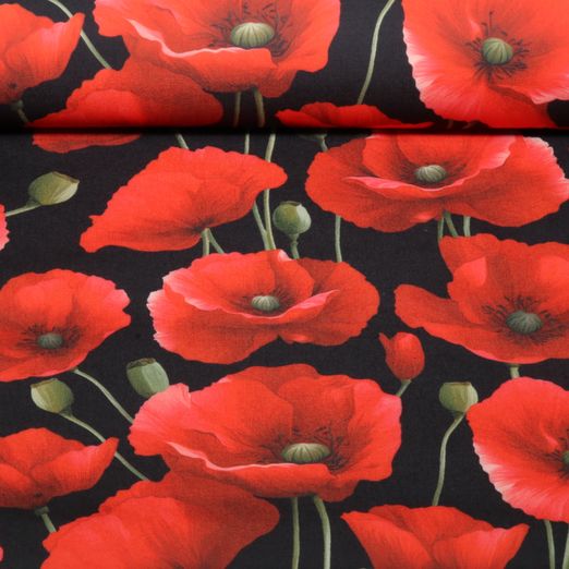 Tissu d'extérieur - Impression numérique « Coquelicots noirs » - Déperlant Tissu d'extérieur - Impression numérique « Coquelicots noirs » - Déperlant