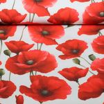 Tissu d'extérieur - Motif d'impression numérique de coquelicots blancs déperlants