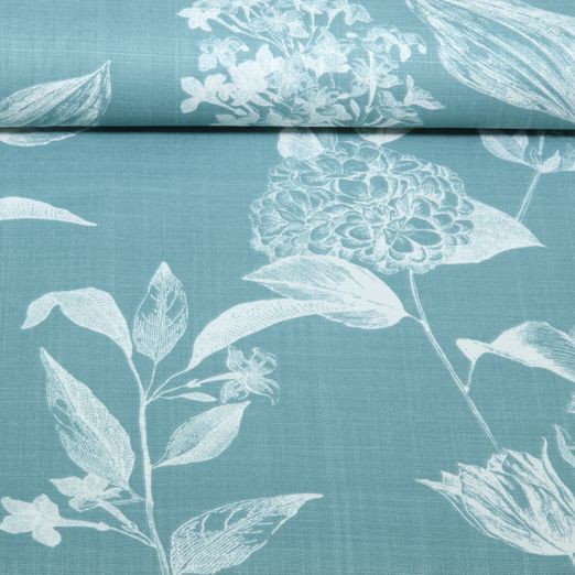 Baumwoll-Canvas - Blüten und Blätter Bleu Baumwoll-Canvas - Blüten und Blätter Bleu