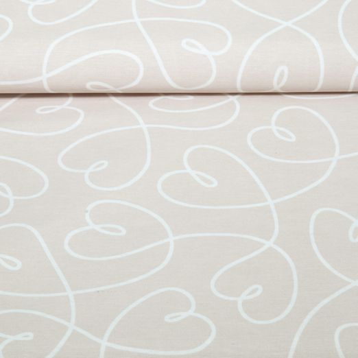 Toile canevas enduite - Cœurs beige naturel Toile canevas enduite - Cœurs beige naturel