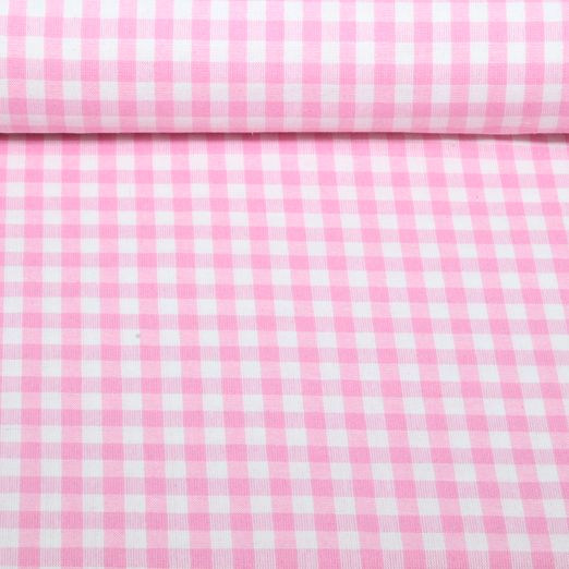 Nachhaltige Baumwoll-Webware - Karo Rosa