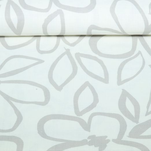 Toile canevas - aspect lin, grandes fleurs, Blanc et Gris