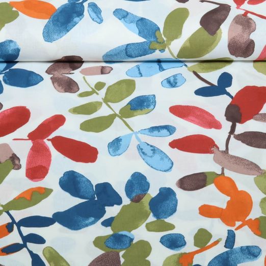 Tissu en coton - Feuilles en aquarelle Ecru Multicolore Tissu en coton - Feuilles en aquarelle Ecru Multicolore