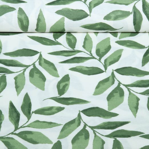 Toile canevas enduite - Branches feuillues blanches et vertes