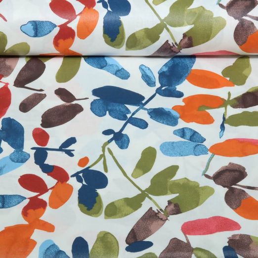 Coton enduit - Feuilles en aquarelle Ecru Multicolore Coton enduit - Feuilles en aquarelle Ecru Multicolore